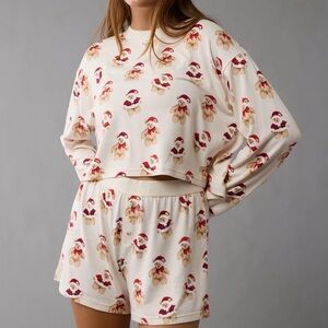 American Eagle Outfitters Cream and Red Teddy Bear Pajama Set